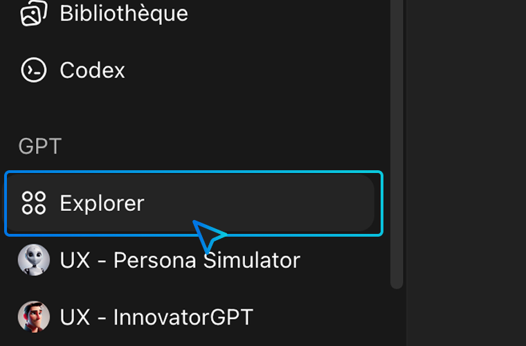 Capture d'écran de l'interface de ChatGPT avec l'élément GPT mis en avant.